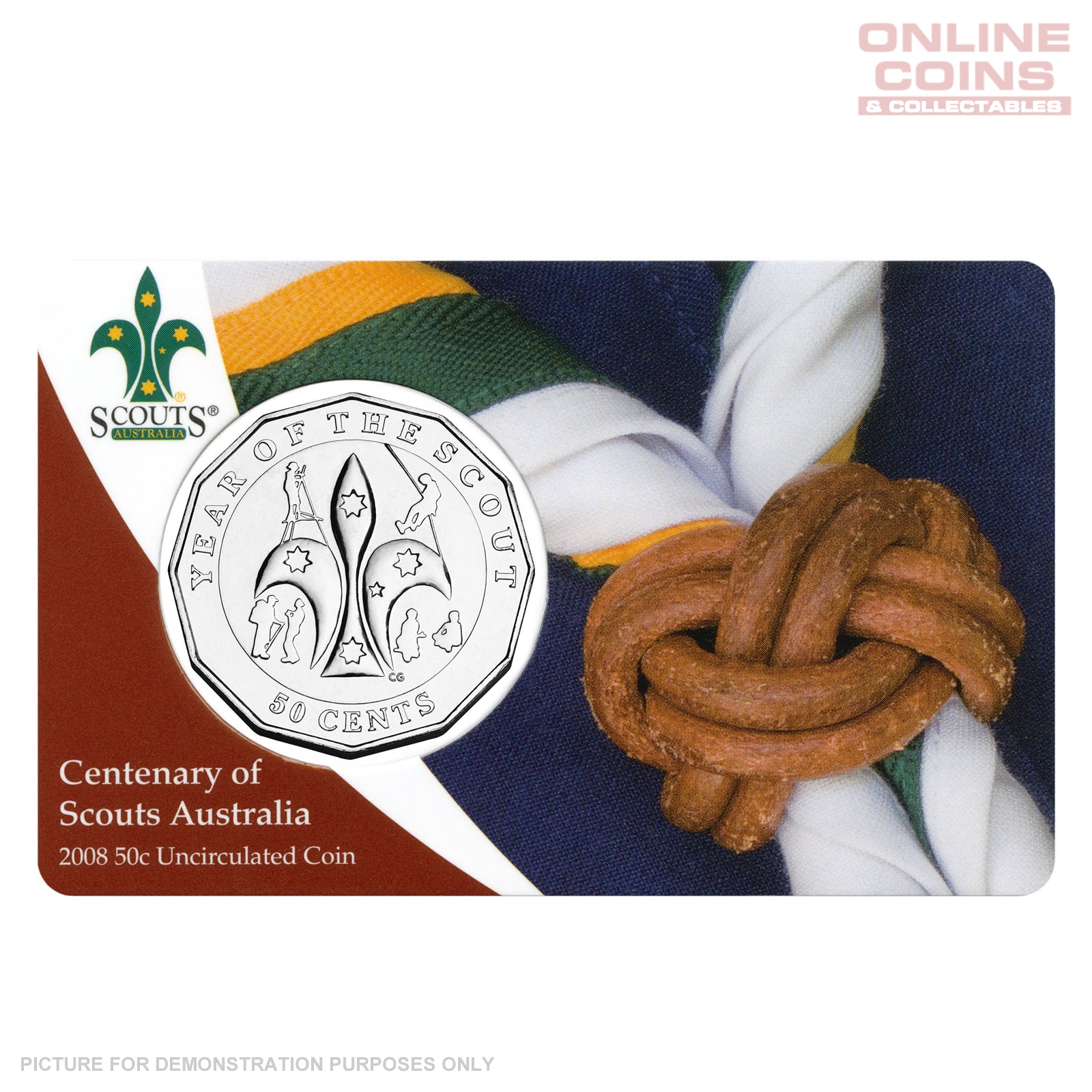 2008 Royal Australian Mint - Centenary of Scouts in Australia - Uncirculated 50c coin in card